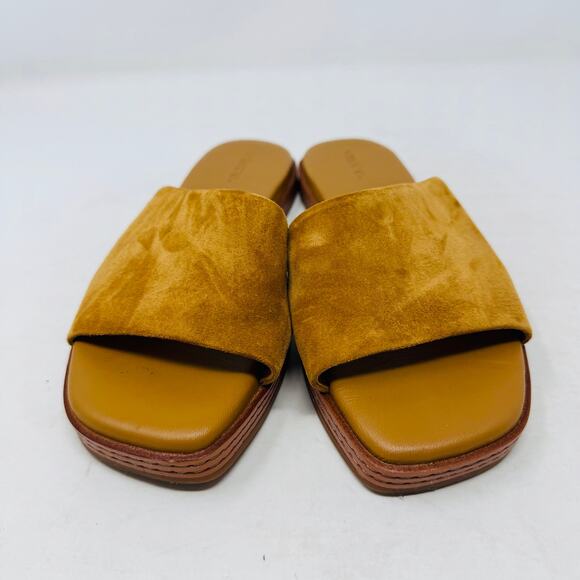 Vince Mustard Suede Platform Slide Sandals Minimalist Modern Summer Shoes Size 6 - Picture 5 of 12